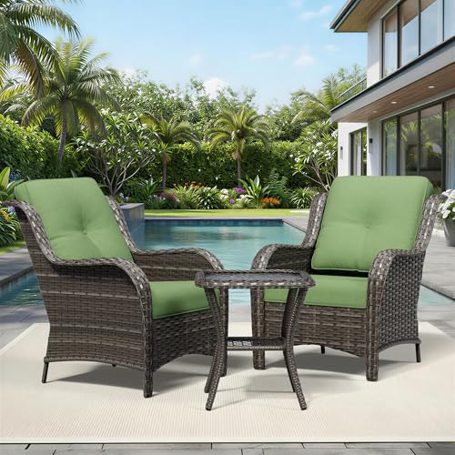 Image of Joyside 3 Piece Wicker Patio Furniture Set, Rattan Patio Chairs with High Back, Deep Seating, Wide Armrest, Thickened Cushions, Outdoor Furniture for Deck, Porch Use