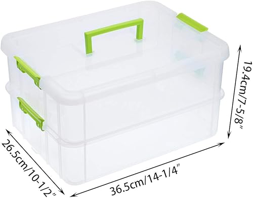 Miniatura 38 de BTSKY Caja de almacenamiento portátil multiusos de 2 capas, organizador de almacenamiento portátil multiusos para organizar papelería, costura, Gris