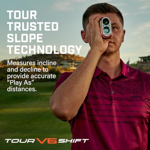 Image of Bushnell Golf Tour V6 Shift Laser Rangefinder with Slope Compensation, 1300-Yard Range, Flag Lock Vibration, Magnetic Cart Mount, 6X Magnification, Waterproof - Tournament Legal