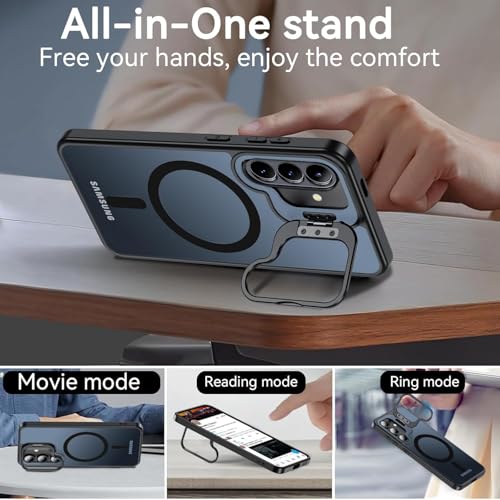 Image of DIZORO Compatible with Samsung Galaxy S26 Plus 5g Case, Compatible with Wireless Charging, with Camera Stand, Military Grade Drop Tested,Translucent Hard Back Soft Edge Back Cover (Black)