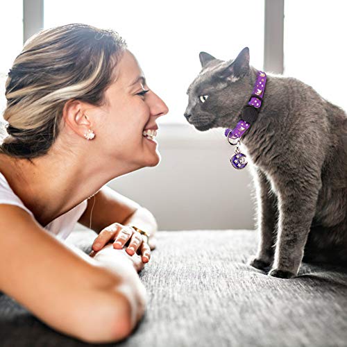 2PCS Breakaway Cats Collars with Bell Moons Stars Adjustable Kitten Collars with Pendant Glow in The Dark (Purple+Black) - Image 7
