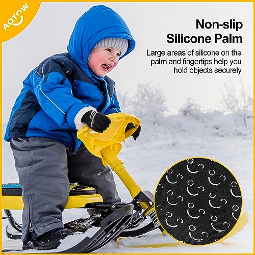 Aotow Kids Winter Warm Sports Gloves - Boys Girls Cold Weather Snow Youth Touch Screen Cycling Riding Bike Glove For Football, Thermal Running Glove Children Mittens Outdoor Blcak thumb #4