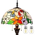WERFACTORY Tiffany Floor Lamp Hummingbird Amber Stained Glass Standing Reading Light 16X16X64 Inches Antique Pole Corner Lamp Decor Bedroom Living Room Home Office S101 Series