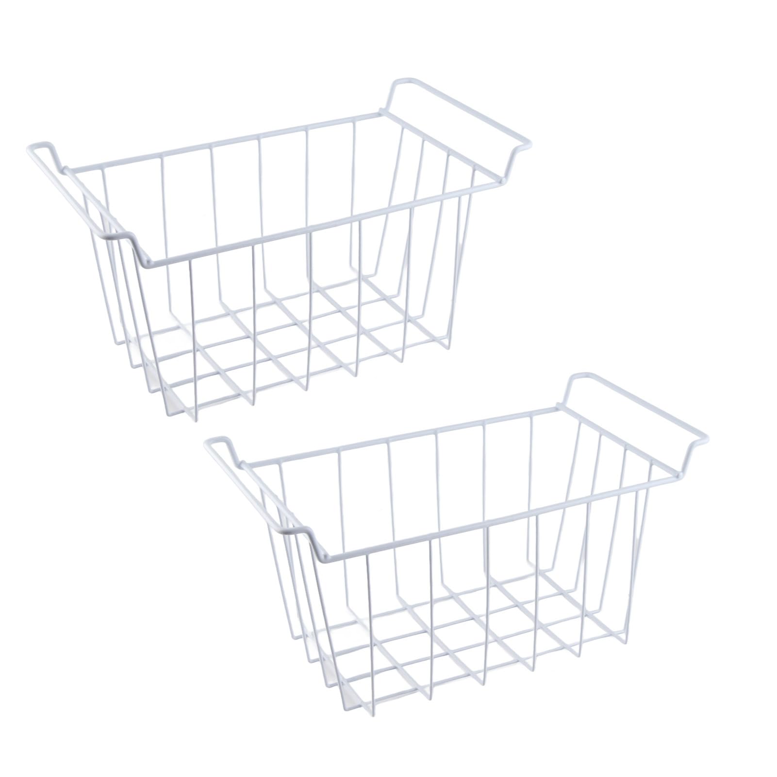 Dioche Organisateur de Rangement de Câbles de Congélateur, 2 Paniers de Congélateur Rectangulaires Blancs en Acier Inoxydable Antirouille pour Garde-manger (L 39 cm X L 20 cm X H 20 cm)