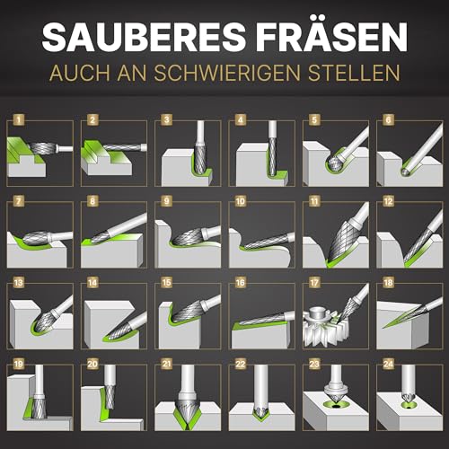 Adlerfokus Hartmetall Frässtifte [UNIVERSAL] 24 Stück Metall Fräser mit 3mm Schaft - Hartmetallfräser - Metallfräser - Frässtifte für Metall - Metallfräse - Dremel Fräser - Fräsbohrer Metall