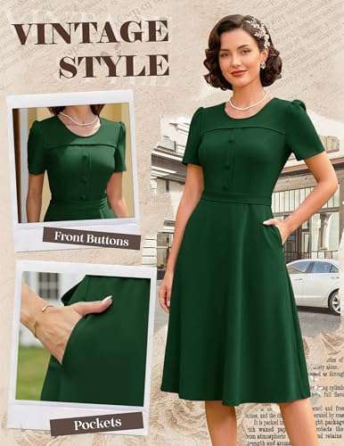 Image of Wedtrend 1950's Vintage Dresses for Women Modest Church Dress with Pockets Short Sleeve Tea Party A-Line Cocktail Dresses