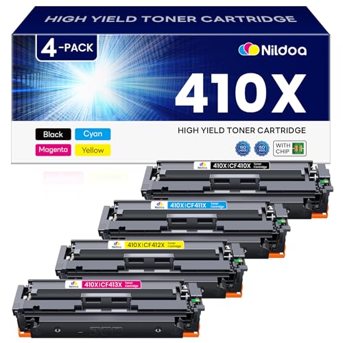 410X Toner Cartridges 4 Pack High Yield Replacement for HP 410X Black Cyan Magenta Yellow Color Pro MFP M477fnw M477fdw M452dn M452dw Printer | CF410X CF411X CF412X CF413X