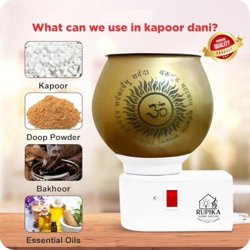 Image of RUPIKA | Electric Ceramic Aroma Diffuser Kapoor Dani | Camphor Diffuser Incense Burner Holder Kapoor Dani with Night Lamp for Home, Office (Golden)