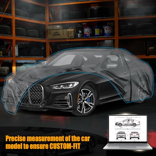 Image of Waterproof Premium Car Covers Replace for 2014-2025 BMW 4 Series, 10 Layers Heavy Duty All Weather Car Cover with Zipper Door, Windproof Bands for Snow Rain Dust Protection
