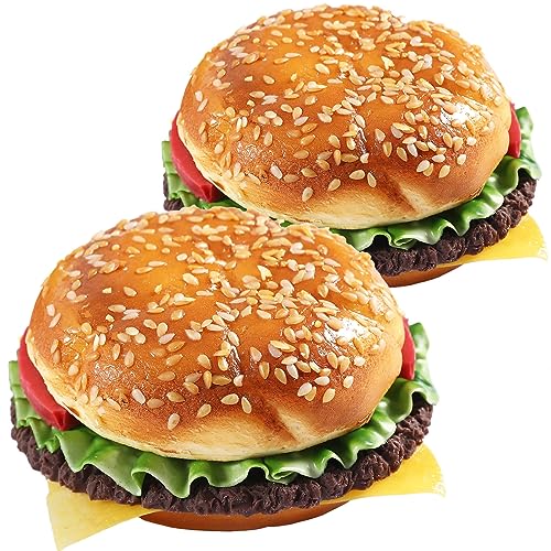 Artificial Hamburger Round 2 Pack Realistic Fake Food for Display Faux Burger for Decoration Fake Food Props