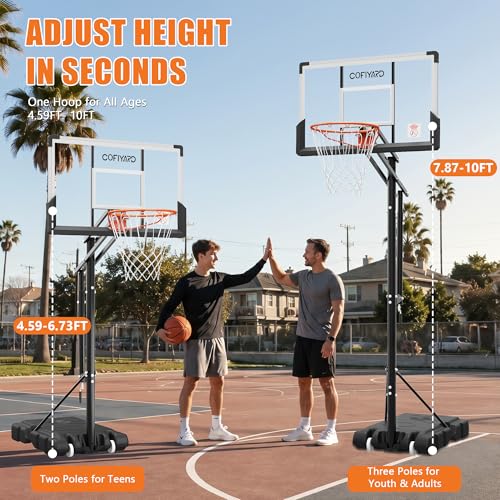 Image of Cofiyard Basketball Hoop Outdoor with 44&48&54 Inch Shatterproof Backboard,10FT Height Portable Basketball Hoop with Sandbag, Adjustable Basketball Goal with Wheels