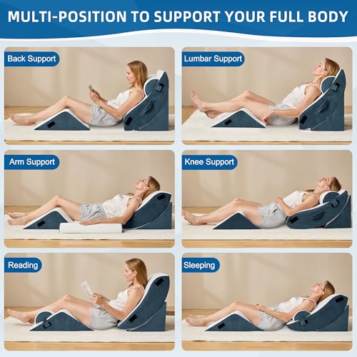 Image of HABUTWAY 4Pcs Orthopedic Wedge Pillow, Bed Pillow for Sleeping, Post Surgery Foam Wedge Pillow for Back Pain Relief, Triangle Adjustable Support Pillow with Machine Washable Cover, Blue