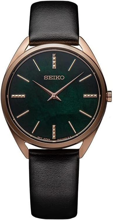 Seiko Leather Analog Watch Women's Japanese Green Dial Swr068P1