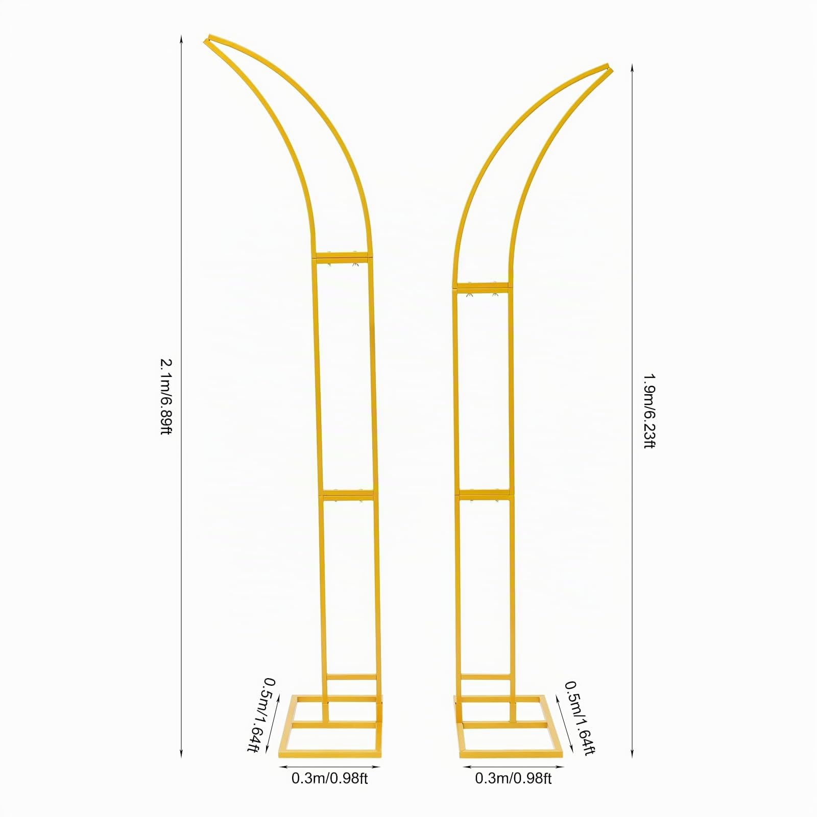 Lot de 2 supports de fond incurvés pour arche de mariage - En métal - Pour cérémonie de mariage, cérémonie et fête - Doré - 1,9 m + 2,1 m