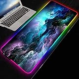 Gaming Mouse Pads Starry Sky Space Large RGB Gaming Mouse Pad LED Backlight Non-Slip Rubber Mause...