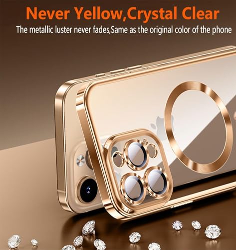 Image of Magnetic for iPhone 14 Pro Max Case with Privacy Screen Protector & Full Camera Cover,[Non-Yellowing] Plating Glossy Soft Shockproof Clear Phone Case with MagSafe Women Girls for 14 ProMax, Purple