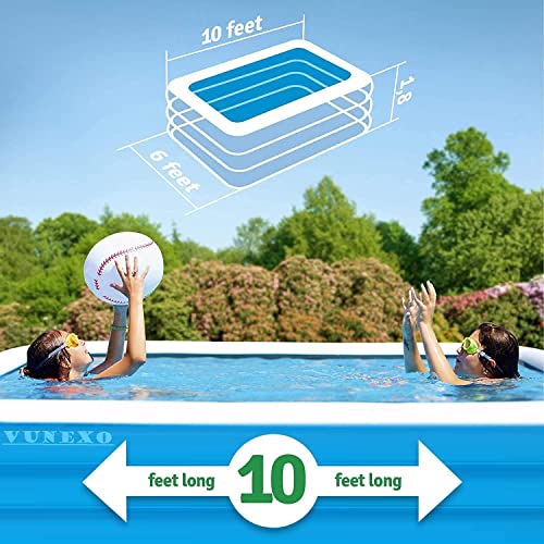 Image of Kiddie Swimming Pool Extra Large Family Size - 120 inch x 72 inch x 22 inch Inflatable Family Lounge Above Ground Swim Center Large Size 305CM Perfect for Summer Outdoor Backyard Porch Garden Water Party