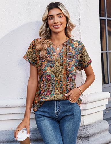 Image of Zeagoo Womens Tops Short Sleeve Summer V Neck Shirts Work Blouses Business Outfits Fashion Clothing