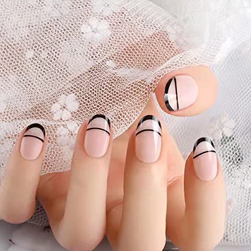 Magrace Short Press on Nails with Designs French Tip Fake nails 24 Pcs Square Stick on Nails for Women (style11)