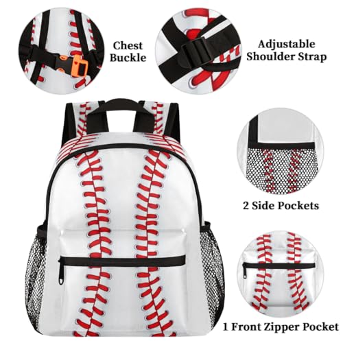 Image of Toddler Sports Backpack for Boys Girls,12 Inch Kids Backpack for Preschool Kindergarten Elementary,Lightweight Small Bookbag with Chest Strap for Daycare Travel,Baseball Texture