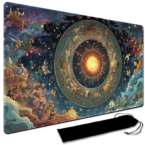 MTG Playmat, 60 x 35CM MTG Playmat with Zones, Stitched Edges Game Play Mat Trading Card Game Playmats Mouse Pad Smooth Rubber Surface TCG Game Mat with Storage Bag (No Zone,1)
