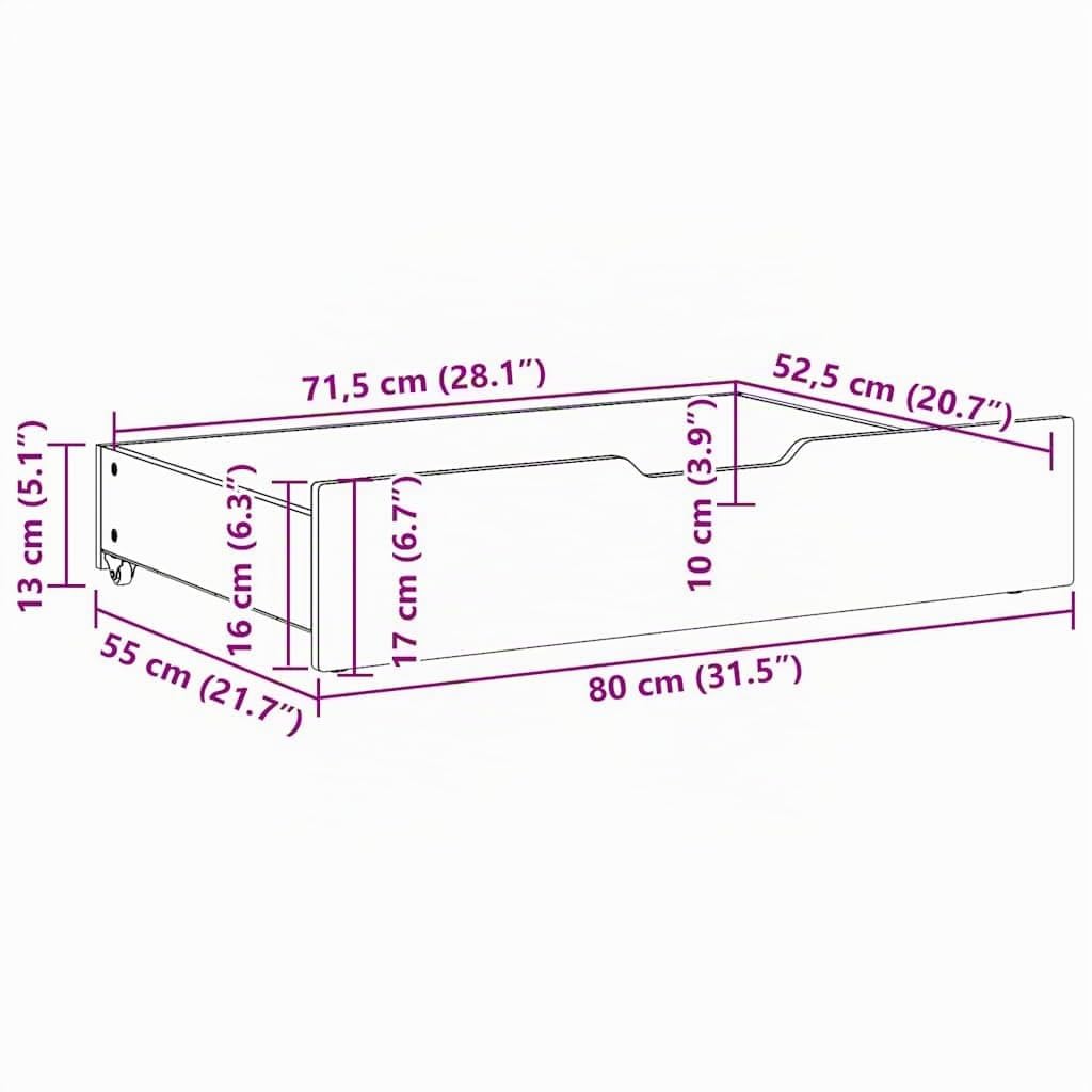 vidaXL Bedlades 2 st 80x55x17 cm massief grenenhout wit