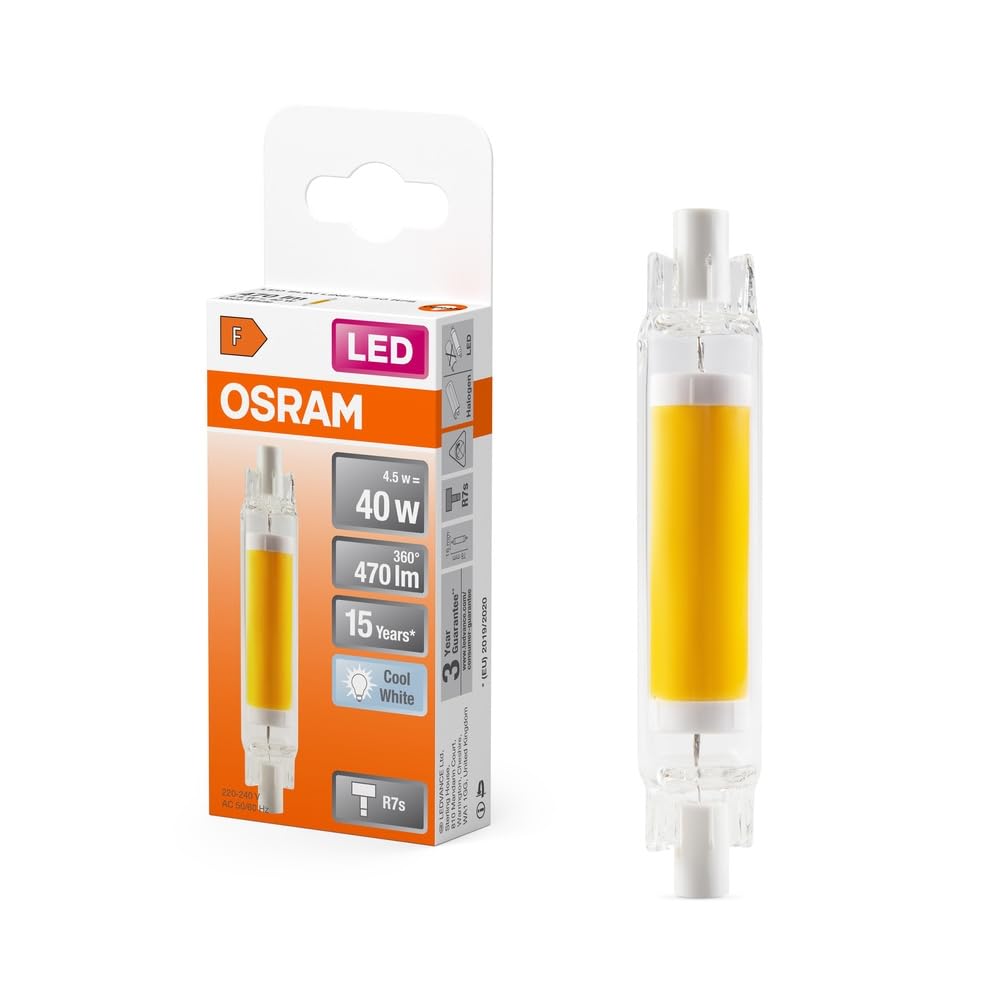 Osram LED Slim line schlanke Multicolor LED-lamp mit R7s-Retrofit-Sockel, 4.5 W/470 lm, Klar, kaltweißes Licht mit 4000 K, Nicht-dimmbar, IP20, bleifreies Glass, 16 mm Durchmesser.