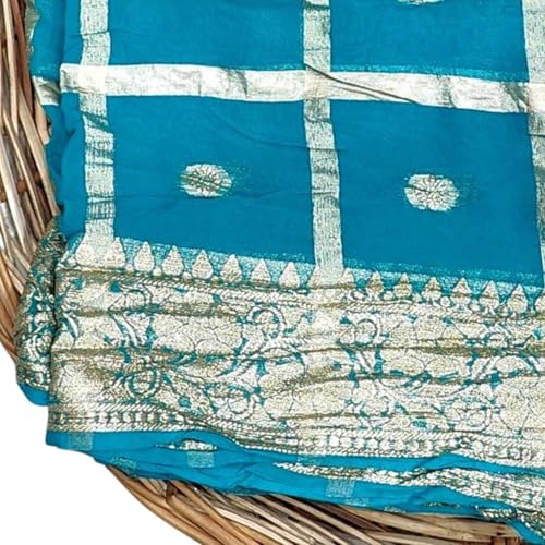 Image of Women's Pure Viscose Georgette Checks Zari Fabric Jaipuri Saree with Matching Blouse