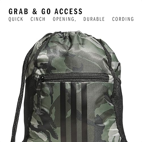 Image of adidas Alliance Sackpack (12l) Lightweight Athletic Small Drawstring Team Sports Workout Bag Discontinued, Woodland Essential Camo Olive Strata /Black /2.0, One Size, Alliance Sackpack (12l) Lightweight