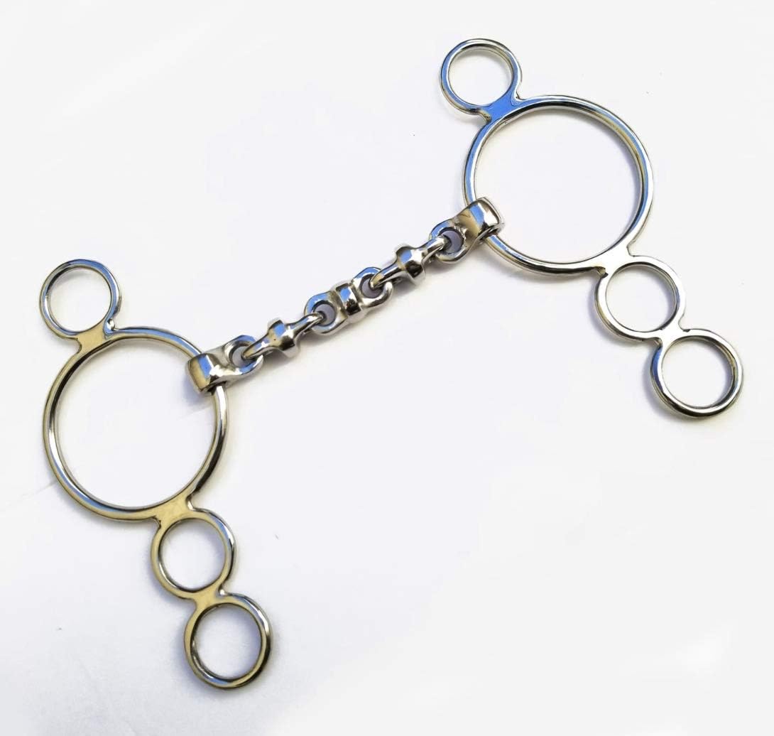 New Waterford Mouth 3 Ring Dutch Gag Horse Bit Snaffle Stainless Steel Silver Polish (5.5 Inch)