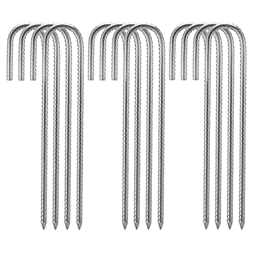 Galvanized Rebar Stakes, 12 Inch Heavy Duty Ground Stakes J Hooks For Camping Tent And Canopy Tent Stakes, 12 Pack, Silver #TOP7