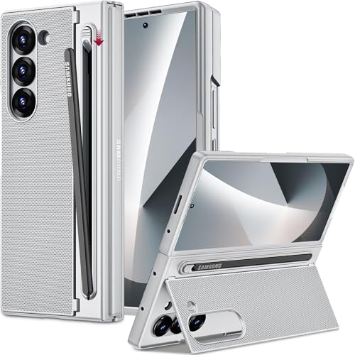 Miimall for Galaxy Z Fold 7 Case with S Pen Stylus Holder Slot [Military Grade Drop] [Built-in Clear Screen & Invisible Kickstand] Slim Thin Protective Phone Case for Galaxy Z Fold 7 5G Cover Silver