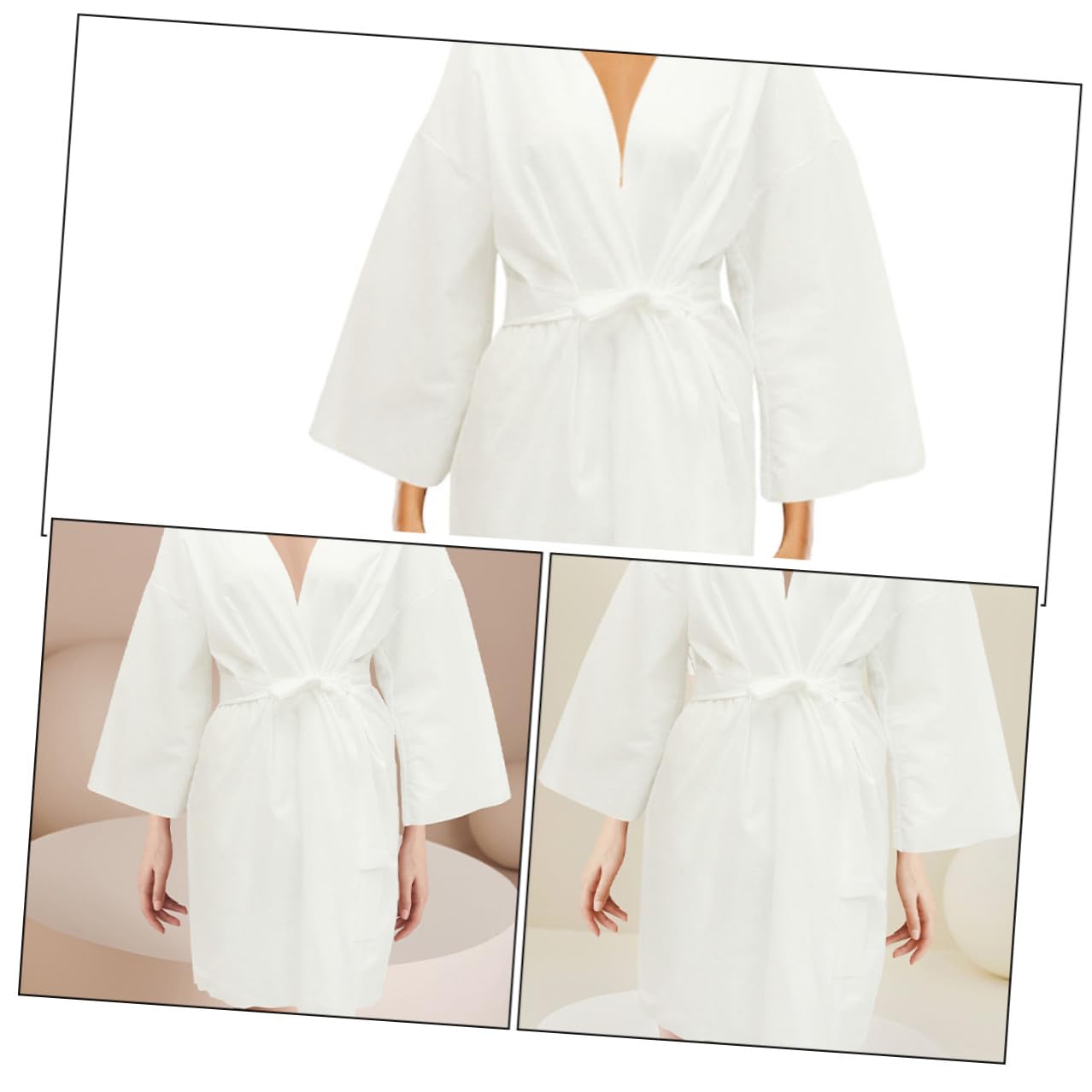 Healvian 6 Albornoces Desechables de Algodón Spunlace Blanco para Baño y Viaje, Cómodos y Livianos, Ideales para Spa, Sauna y Salón de Belleza