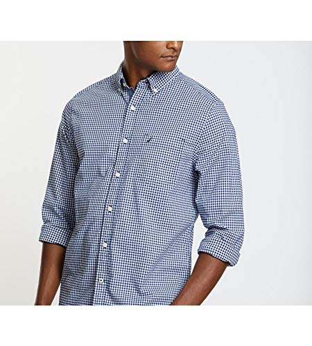 Nautica Mens Classic Fit Stretch Solid Long Sleeve Button Down Shirt, Indigo, Large Us #TOP3