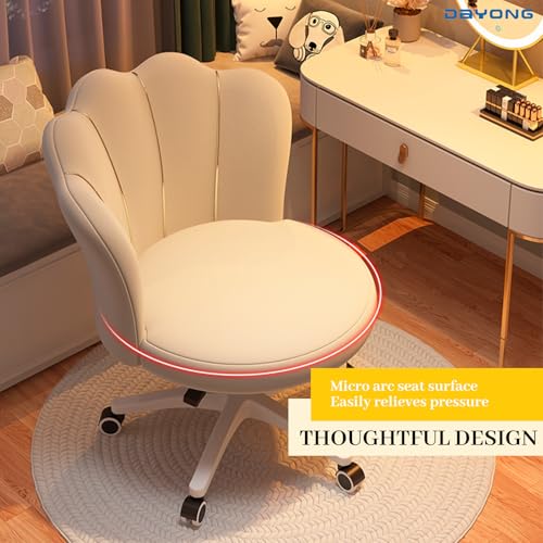 DAYONG Makeup Vanity Chair with Wheels, Adjustable Modern Velvet Accent Chairs, Comfy Home Office Desk Chairs, Swivel Vanity Chairs for Bedroom Living Room (White)