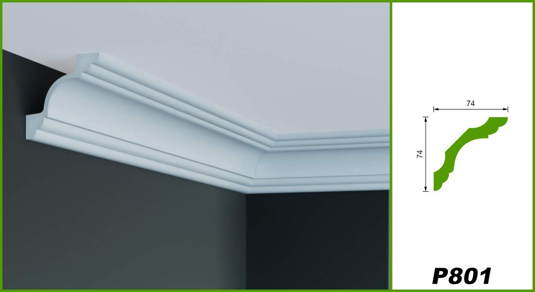 Moldura flexible de PU - gran selección de molduras de 2 metros 74x74mm estuco elástico para pared y techo - moldura de esquina (P801.FLEXI)