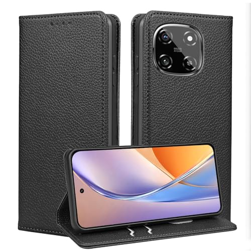 YSONCHAN Lederhülle mit Litschi Muster für Blackview Color 6, Brieftaschen Schutz Hülle mit RFID Blockierung, Ständer & ultrastarkem Magnet. Schwarz