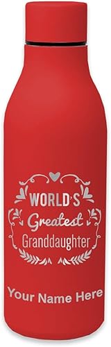 Miniatura 8 de LaserGram Botella de agua de acero inoxidable de doble pared, la nieta más grande del mundo, grabado personalizado incluido Morado
