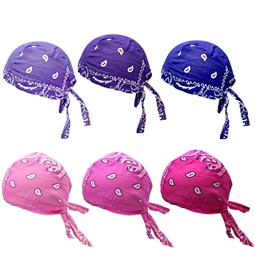 Pink Set 6 Pcs Do Rag Skull Caps Beanie Cap Biker Skull Cap Paisley Bandana Purple #TOP13
