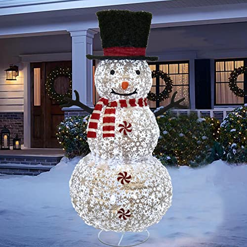 4.5Ft Lighted Snowman Outdoor Christmas Decorations， With 120 Led Lights, Lighted Snowman With Top Hat Holiday Ornaments Yard Decor For Home, Lawn And Front Yard(Snowflake Mesh) #TOP1