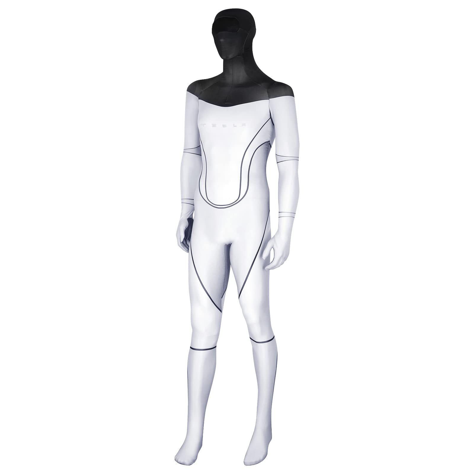 Adult TeslaBot Costume Halloween Robot Costume with Face Covering Full Bodysuit Costume Jumpsuit Halloween Costume Suitable for Height