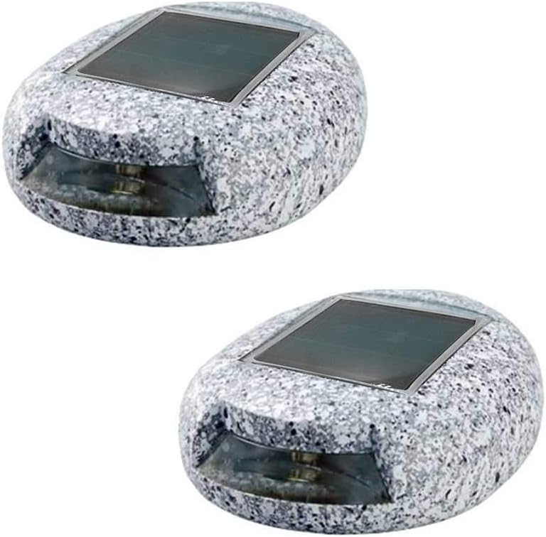 CHEEKON 2-Pack Solar Pebble Lights, Polyresin Materials,Grey