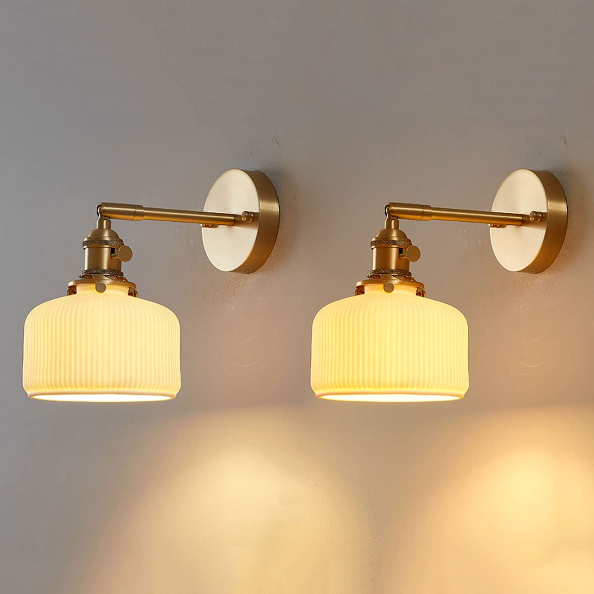 HXYSXHJUO Wall Lamps, Brass Sconces Milk White Ceramic Lamp Shade Adjustable Lights, Copper Mounted Living Room Bedroom Light Fixture Headboard Lighting