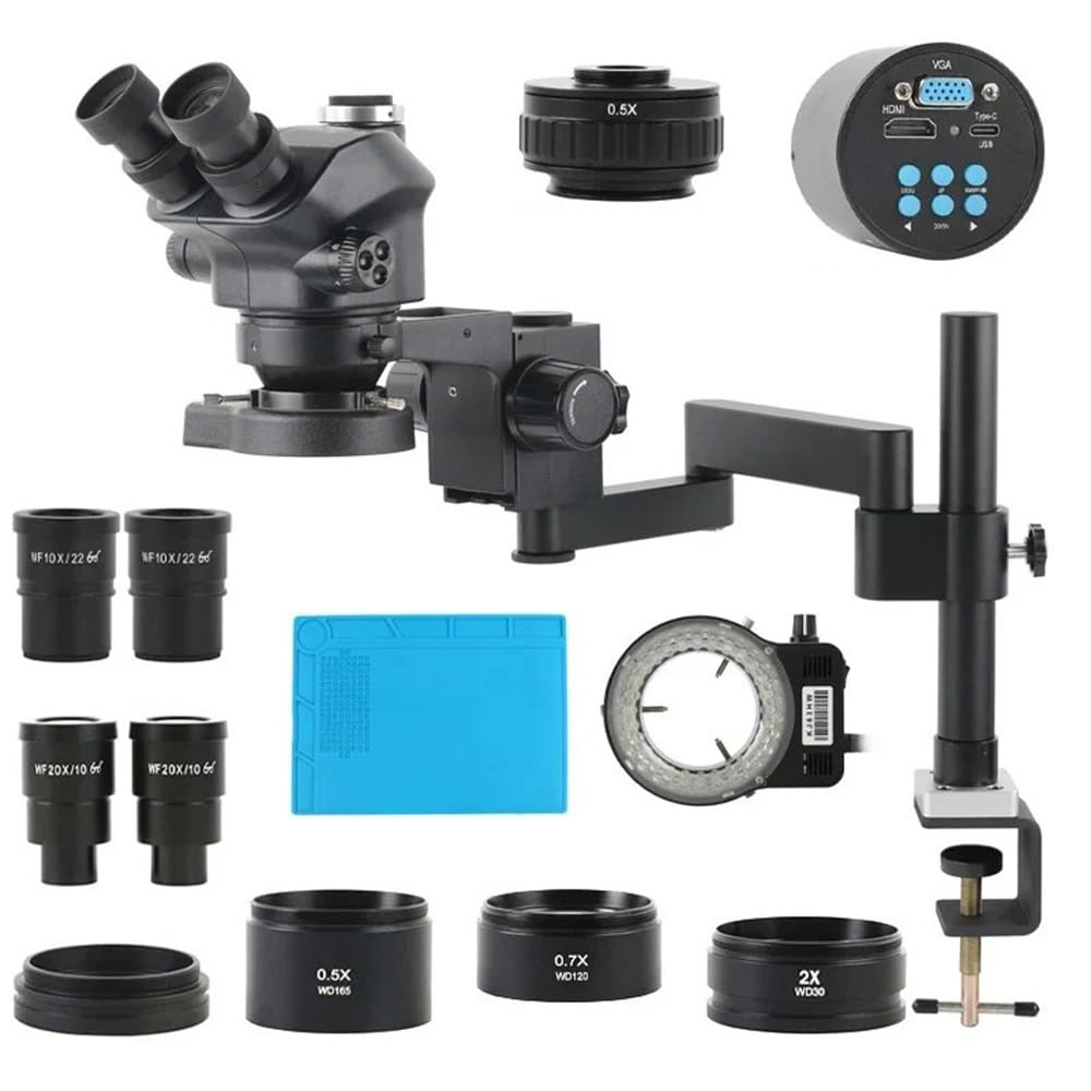 Microscope 3.5X-200X Zoom Stereo Trinocular Microscope Clamp Folding Extension Type Base +48MP 55MP 4K 2K HDMI USB VGA Digital Video Camera(1080P HDMI VGAType-c)