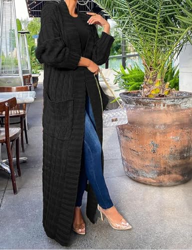 A ADILACA Women's Thin Type Stylish Cable Knit Cardigan with 2-Pockets, Women's Extra Long Ankle Length Sweater3