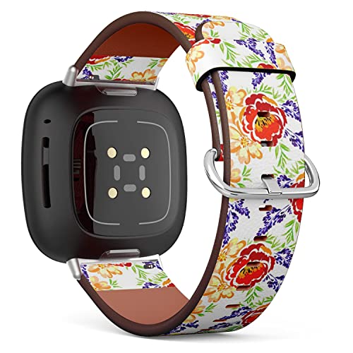 CJBROES Replacement Leather Watch Band, Compatible with Fitbit Versa 3 and Fitbit Sense of Wristband Bracelet Accessory - Elegance Floral