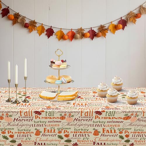 Image of ATFUNSHOP Fall Thanksgiving Tablecloth 4 Packs 54x108 Plastic Disposable Thanksgiving Table Cloth Rectangle Fall Tablecover for Holiday Dinner Party Decorations Outdoor Picnic & Baby Showers