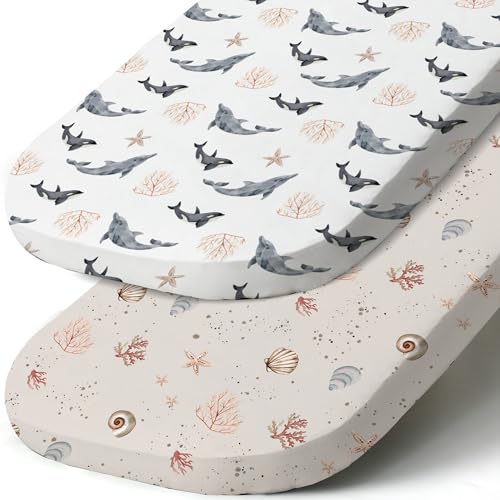 Image of Stretch Fitted Bassinet Sheet Set BROLEX 2 Pack Cradle Sheets for Bassinet Pad/Mattress,Unisex Boys Girls,Ultra Soft,Dolphins Shells