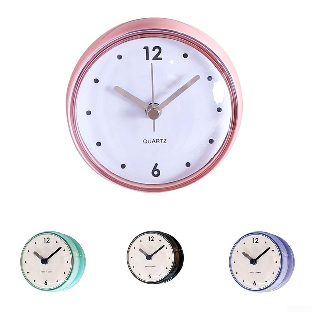 Reloj de pared silencioso de cuarzo con ventosa, 7,5 cm, impermeable, antivaho, pequeño reloj de espejo de baño para ducha, cocina, cocina, uso con soporte de ventosa y esfera para leer, hogar