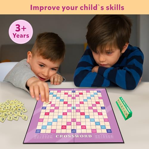 Image of Crossword Board Game for Kids & Adults | Ultimate English Word Building Game for All Ages | Multiplayer Educational Vocabulary Builder Game Set | Big Size Learning Word Puzzle Game Toys